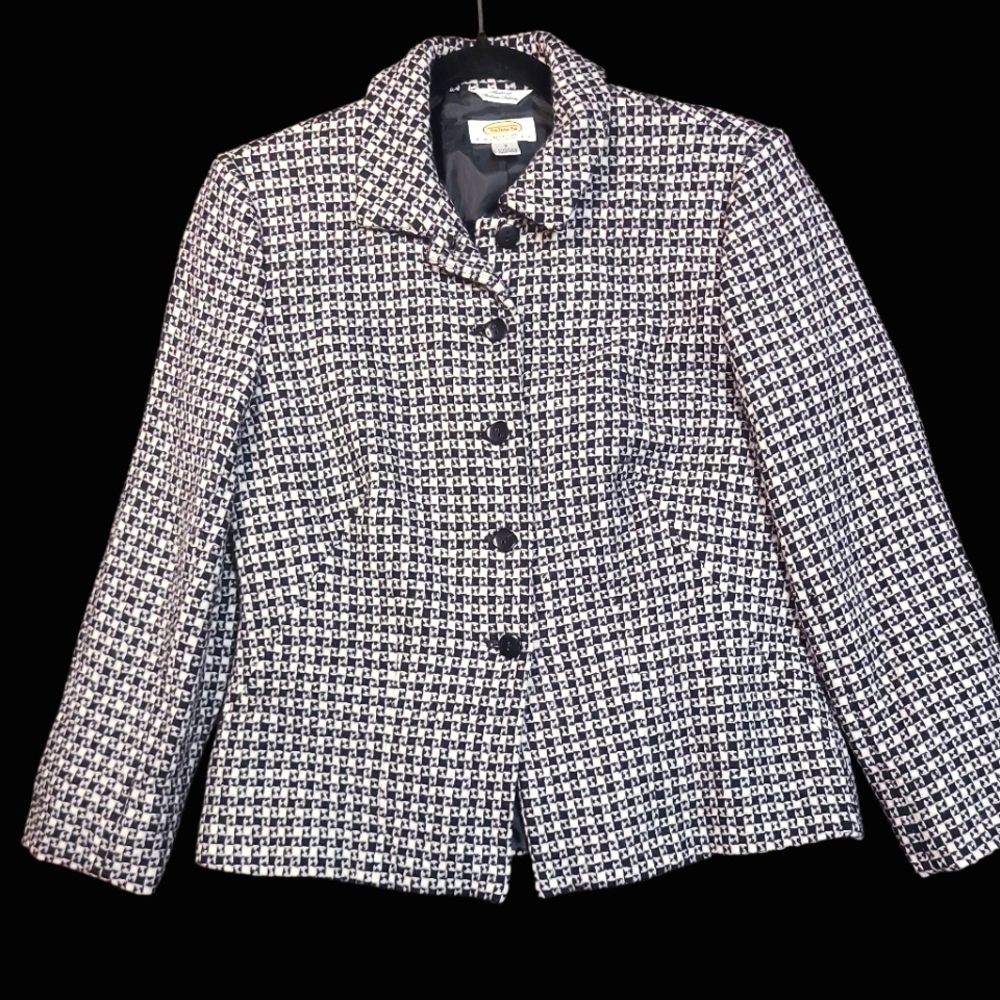 Talbots 100% Wool Black And White Blazer Size 8 Petite